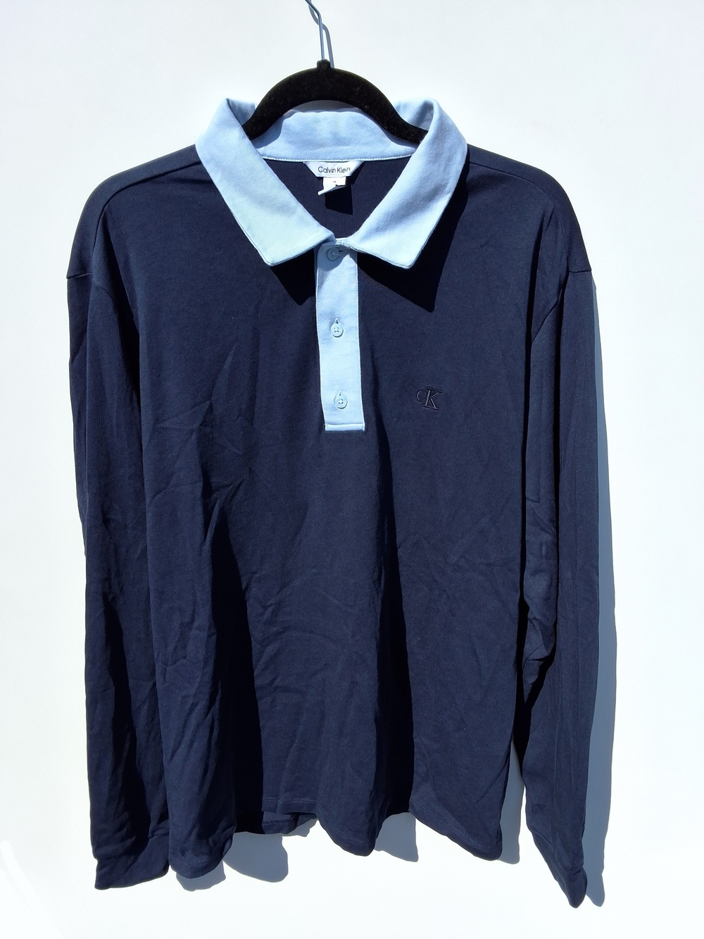 Calvin Klein Long-Sleeve Polo Shirt - Navy/Light Blue (Size M)